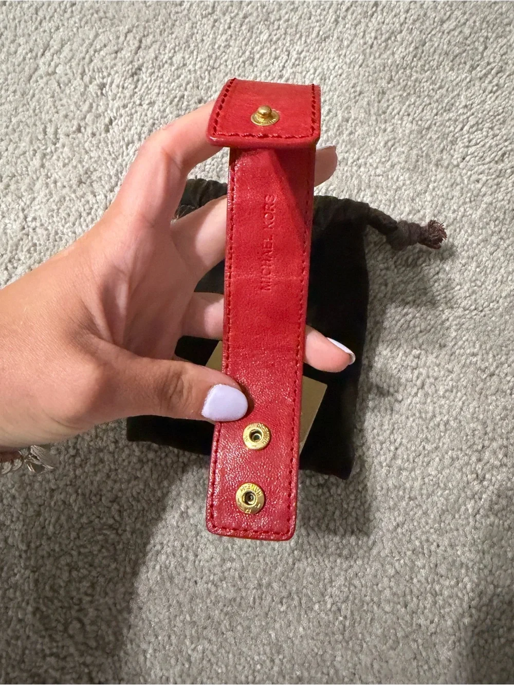 Michael Kors Red Leather Cuff with Gold Hardware